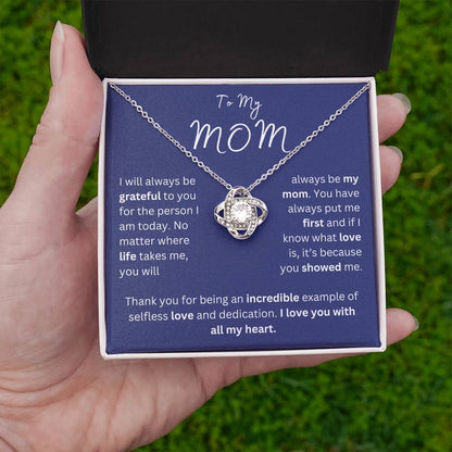 To My Mom-With All My Heart-Love Knot Necklace