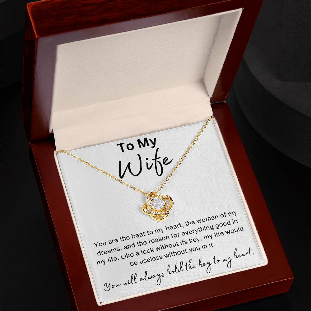 To My Wife-Key To My Heart-Love Knot Necklace