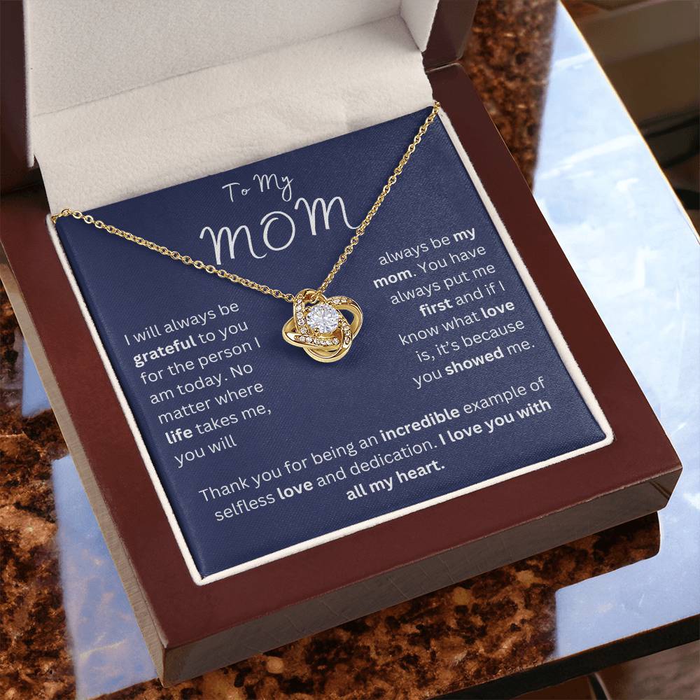 To My Mom-With All My Heart-Love Knot Necklace