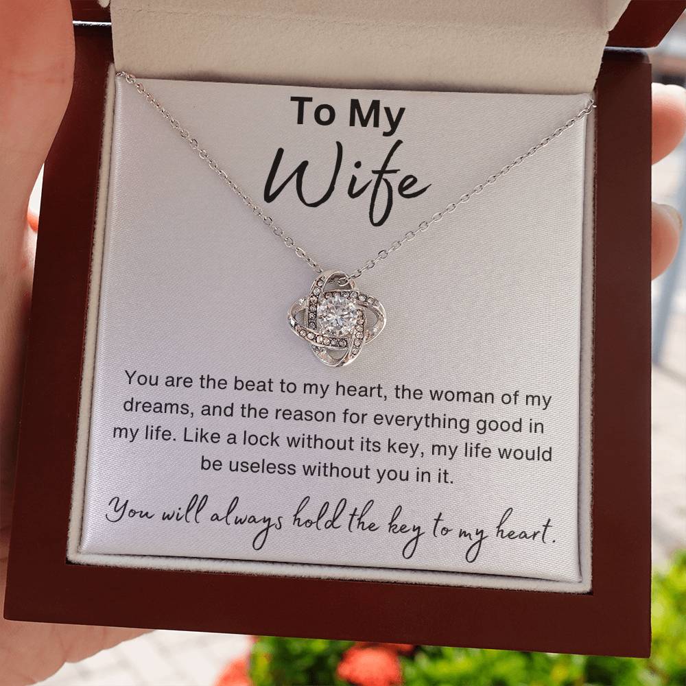To My Wife-Key To My Heart-Love Knot Necklace