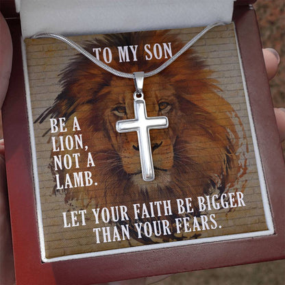 For My Son-Lion-Stainless Cross Necklace